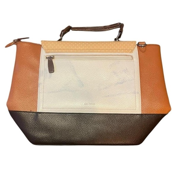 Art Fever Cream and black leather bag with a unique design, with zipper - Picture 3 of 12